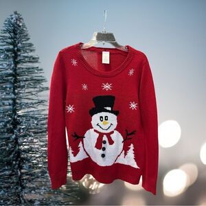 Snowman sweater red and sparkly crew neck
